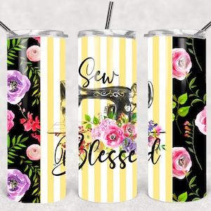 Christlicher Becher PNG, Sew Blessed Tumbler Wrap, Nähbecher PNG, Gesegneter Tumble PNG, 20 Unze Skinny Tumbler Sublimationsdesign