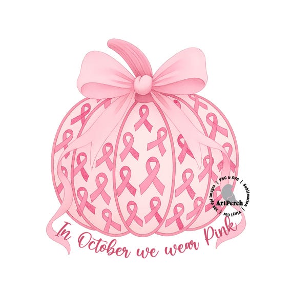 Pink Ribbon Shirt Design, Breast Cancer PNG, In October we wear Pink, Pink Pumpkin PNG, Sublimation Design, PNG File, Digital Download
