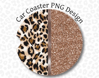 Car Coaster PNG, Leopard Print Car Coaster PNG, Leopard Print Bronze Brown Glitter Car Coaster PNG, Sublimation Design