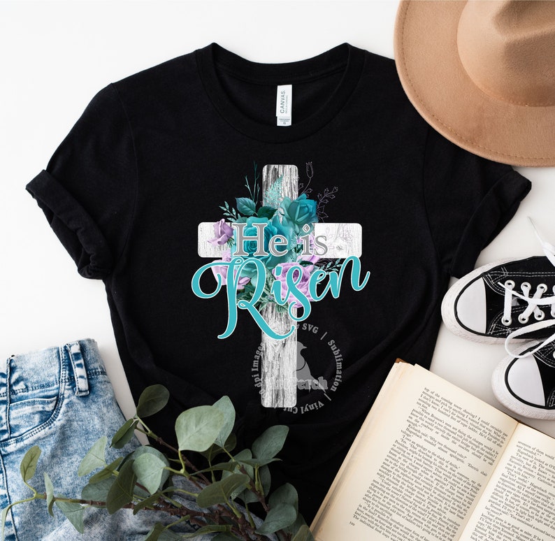 Easter Cross PNG, He is Risen Shirt Design, Christian PNG, Risen Cross PNG, Sublimation Design, Digital Download