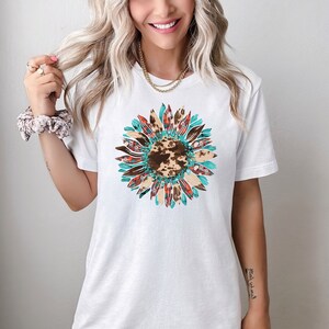 Western Shirt Design, Sunflower PNG, Cowhide Turquoise, Western PNG, Sublimation Design, Digital Download