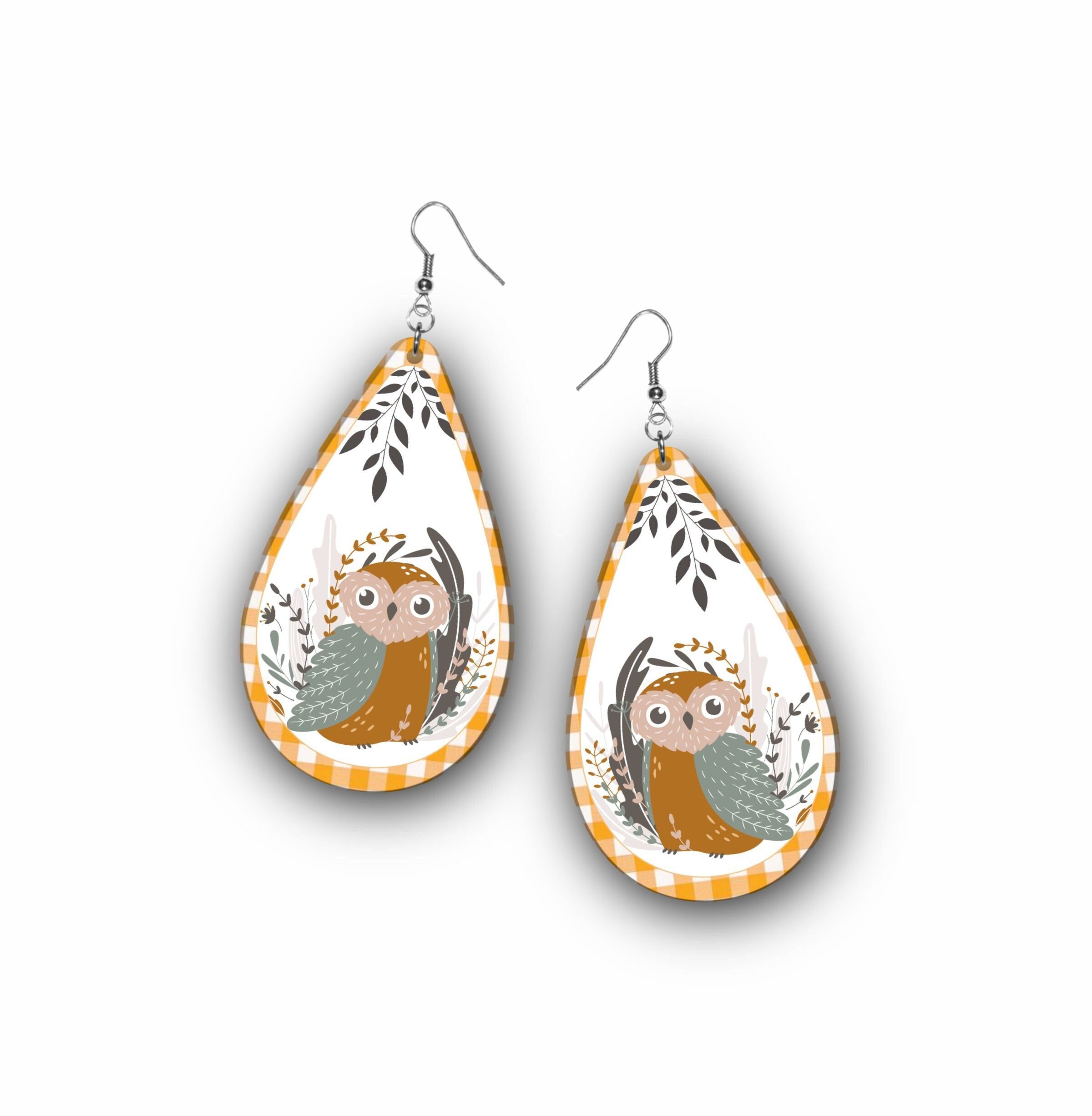 Autumn Drop Earring PNG, Fall Owl Earring Sublimation Design, Owl Earring PNG, Earring Design, Digit