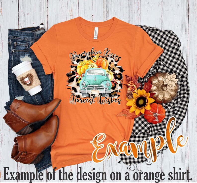 Fall Shirt Design, Pumpkin Kisses Harvest Wishes, Sublimation PNG, Fall Vintage Truck, Autumn PNG, Leopard Print, Instant Download