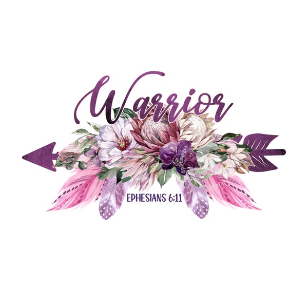 Christian Shirt Design, Warrior PNG, Scripture PNG, Sublimation Design, Purple Mauve Floral Feather Arrow, Religious PNG, Digital Download