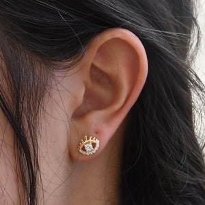 Mini Evil Eye Accent Stud | Dainty Eye Earrings | Evil Eye Jewelry | Minimalist Earrings | Evil Eye Stud Earrings | Gold Earrings