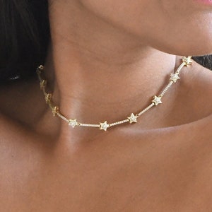 Gold Star Necklace + Bracelet | Diamond Gold Star Bracelet | Gold Filled Necklace | Repeating Gold Star Set | Gold Star Choker