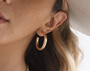 Aros de ouro abertos nas costas | Brincos de argola pequenos em ouro | Brinco Argola Grande Dourado | Argolas abertas em camadas de ouro 18k | Argolas hipoalergênicas