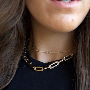 Thick Gold Link Choker, Link Chain Necklace, Gold Filled Chain, Thick Chain 18K Gold Filled, Rectangle Chain Choker