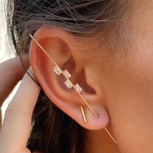 Gold Cross Bar Earrings, Gold Earrings, Gold Earring Accessories, Gold Filled Jewelry, Gold Earring Decor, Ear Decor, CZ Ear Decor