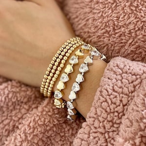 Gold Heart Bezel Bracelet | Valentines Day Gift Bracelet | Heart Gold Bracelet 18k Layered Gold Heart 7 Inch Bracelet | Arm Candy