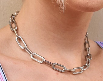 1.5mm Paperclip Rolo Link Chain Necklace Real Solid 14K Yellow White Rose Gold e