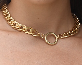 Circle Lock Thick Choker Chain | Gold Choker Lock Chain | Thick Chevron Chain | Circle Lock Necklace | Thick Gold Necklace | Gold Chain