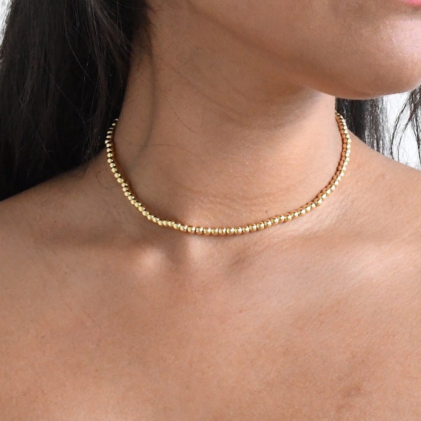 4mm Gold Beaded Choker | Adjustable Gold Beaded Necklace | Beaded Choker Necklace | 18K Gold Filled Beaded Choker