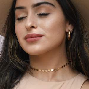 Dainty Gold Heart Choker | Gold Heart Choker | Gold heart Necklace | 18kt Gold heart chain| Gold heart Choker