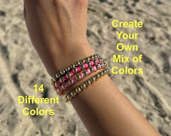 Colorful Elastic Gold Bead Bracelet | 18k Gold Filled Beaded Bracelet | Gold Bracelet for Women | Stackable Gold Bead Bracelets