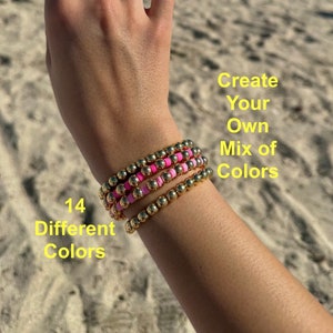 Colorful Elastic Gold Bead Bracelet | 18k Gold Filled Beaded Bracelet | Gold Bracelet for Women | Stackable Gold Bead Bracelets