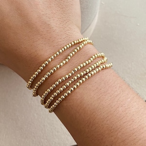 NEW HEAVY 3mm Gold Bead Bracelet Elastic Gold Bead Bracelet 18k Gold Filled Beaded Bracelet image 1