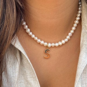 Fresh Water Pearl Necklace | Initial Necklace | Pearl Letter Necklace | Personalized name | Gift for her | Layer Boho Necklace