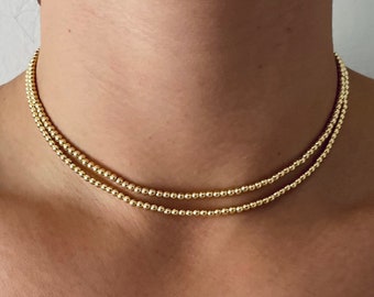 Gold Bead Choker Double Stacked 3mm Gold Bead Choker | Gold Filled beaded choker | 18k Gold Filled Beaded Choker | Adjustable bead necklace