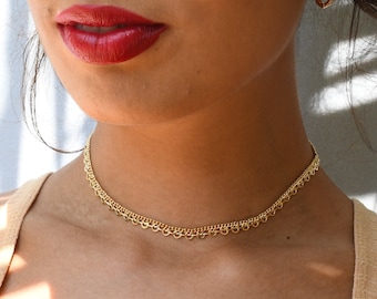 Dainty Gold 18K Choker Necklace | Boho Gold Choker | Adjustable Gold  Boho Necklace | Gold Layered Necklace for Women