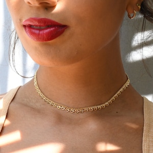 Zierliche 18K Gold Choker Halskette | Boho Gold Choker | Einstellbar Gold Boho Halskette | Layered Gold Halskette für Frauen