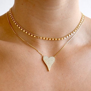 Pave Diamond Heart Necklace | Heart Dainty Choker Set | Dainty Necklace | Gifts for her | Valentine&#39;s Gift