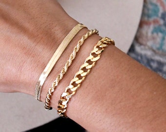 Gold Bracelet | Gold Cuba Bracelet | Skinny Rope Bracelets | 4mm Gold Herringbone Bracelet | Gold Stacking Bracelets