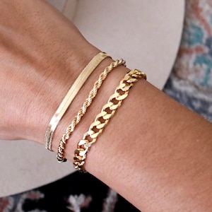 Gold Bracelet | Gold Cuba Bracelet | Skinny Rope Bracelets | 4mm Gold Herringbone Bracelet | Gold Stacking Bracelets