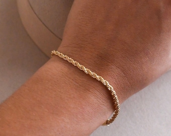 Gold Rope Bracelet | Skinny Rope Bracelets | 3mm Gold Rope Bracelet | Gold Layered Bracelets | 18k Gold Bracelets | Gold Bracelet