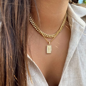 Initial Necklace | Layer Link Chain | Cuban link Necklace | Layer Necklace | 18k Gold Layered | Personalized name