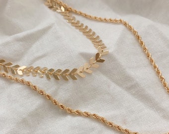 Gold Chain Set, Gold Arrow Choker, 18k Rope Chain, Gold Filled Chain, Gold Chain, Gold Filled Chevron Set