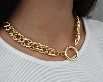 Circle Lock Chain | Thick Gold Necklace + Bracelet Circle Lock Chain | Thick Gold Chevron Chain | Gold Necklace | Gold Carabiner Chain