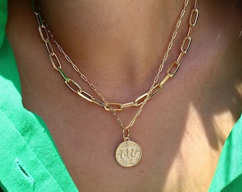 Zodiac Necklace | Gold Zodiac Necklace | Gold Coin Medallion Necklace | Layer Link Chain | Paperclip Necklace | Scorpio Zodiac Necklace