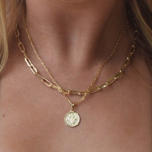 Gold Link Choker With Gold Coin Chain Set | Link Chain Necklace Set | Layered Link Chain | Chain Necklace | Paperclip Chain Necklace