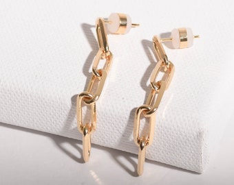 Paperclip Link Dangling Earrings, Link Chain Earrings, Paperclip Earrings, Gold Earrings, Gold Chain Earrings, Dangling Earrings