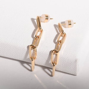 Paperclip Link Dangling Earrings, Link Chain Earrings, Paperclip Earrings, Gold Earrings, Gold Chain Earrings, Dangling Earrings