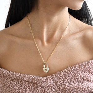 Gouden diamanten hartslot ketting | Valentijnsdag cadeau kettingen | CZ Hartslot Hanger Paperclip schakel met hartslot | Goud of wit goud