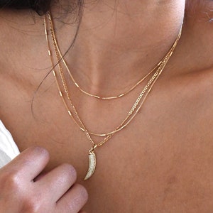 Dainty Gold Chain Set | Layered Gold Tooth Necklace | 18 Inch or 16 Inch Gold Necklace | Mini Box Chain | Dainty Gold Chain