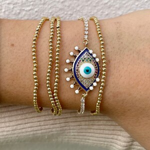 Evil Eye Bracelet, Evil Eye Dainty Bracelet Set or Singles, Dainty Gold Bracelet, Layered Bracelet, Good Luck Charm Bracelet
