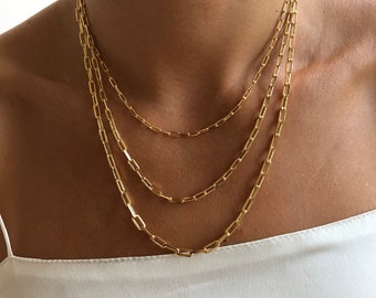 Small Paperclip Link Necklace | Gold Link Choker | Link Chain Necklace Set | Paperclip Chain Necklace | 18K Gold Filled | Paperclip Set