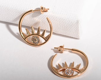 Auge Charm Huggie Creolen | Gold gefüllte Creolen | Böses Auge Schmuck | Schutz Schmuck | Gold Ohrringe | Geschenkidee