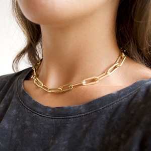 18K Gold Filled Extra Chunky Gold Link Necklace, Gold Layered Necklace, Gold Link Chain Choker, Large Paperclip Chain, Gold Thick Chain