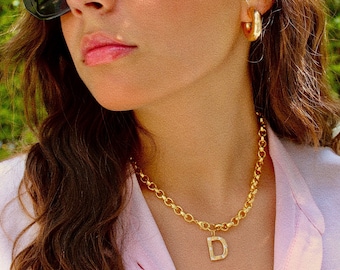 Colar com pingente inicial | Corrente de elos em camadas | Colar com clipe de papel | Colar em camadas | Ouro 18k em camadas | Nome personalizado | Presente para ela