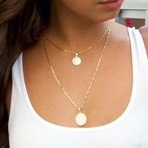 2 Dainty Gold Medallion Necklace, layered double dainty chains, coin dainty chain, Gold Pendant Necklace, layered gold chain