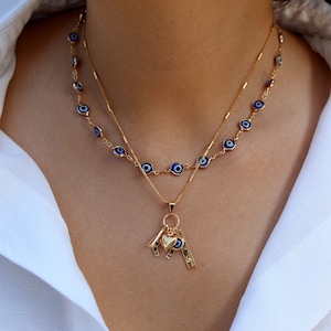 Saffier boze oog ketting | Beschermingsketting | Boze oogbeschermingshanger | Boze oogchoker | Gouden boze oog choker ketting