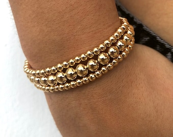 Elastic Gold Bead Bracelet | 18k Gold Filled Beaded Bracelet | Gold Bracelet for Women | Stackable Gold Bead Bracelets