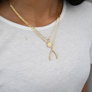 Dainty Wish Bone Necklace | Gold Layering Necklace | 18k Dainty Wishbone Chain | Bridesmaids Gold Necklace | Necklace Gift