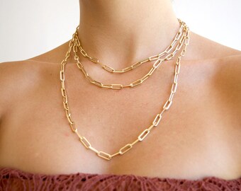 Paperclip Link Set | Link Necklaces | Chain Link Necklace | Gold Chain Necklace | 18K Layered Gold Necklace for Women | Gold Link Necklace