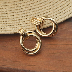 Stud Knot Statement Earrings | Classic Gold Jewelry | Love Knot Studs | Multi Knot Hoop Earrings | Mothers Day and Birthday Gift for Her