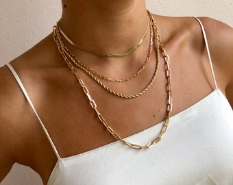 Layered Necklace Set | Gold Necklace Set| Herringbone Necklace | Paperclip Link | Gold Rope Chain | Long Gold Paperclip Chain Necklace